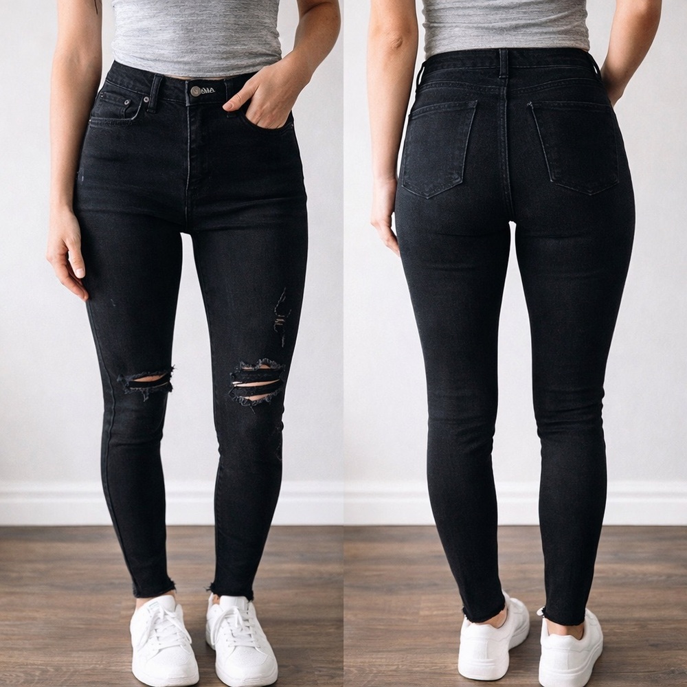 Arizona Black High-Rise Distressed Skinny Jeans | Size 1